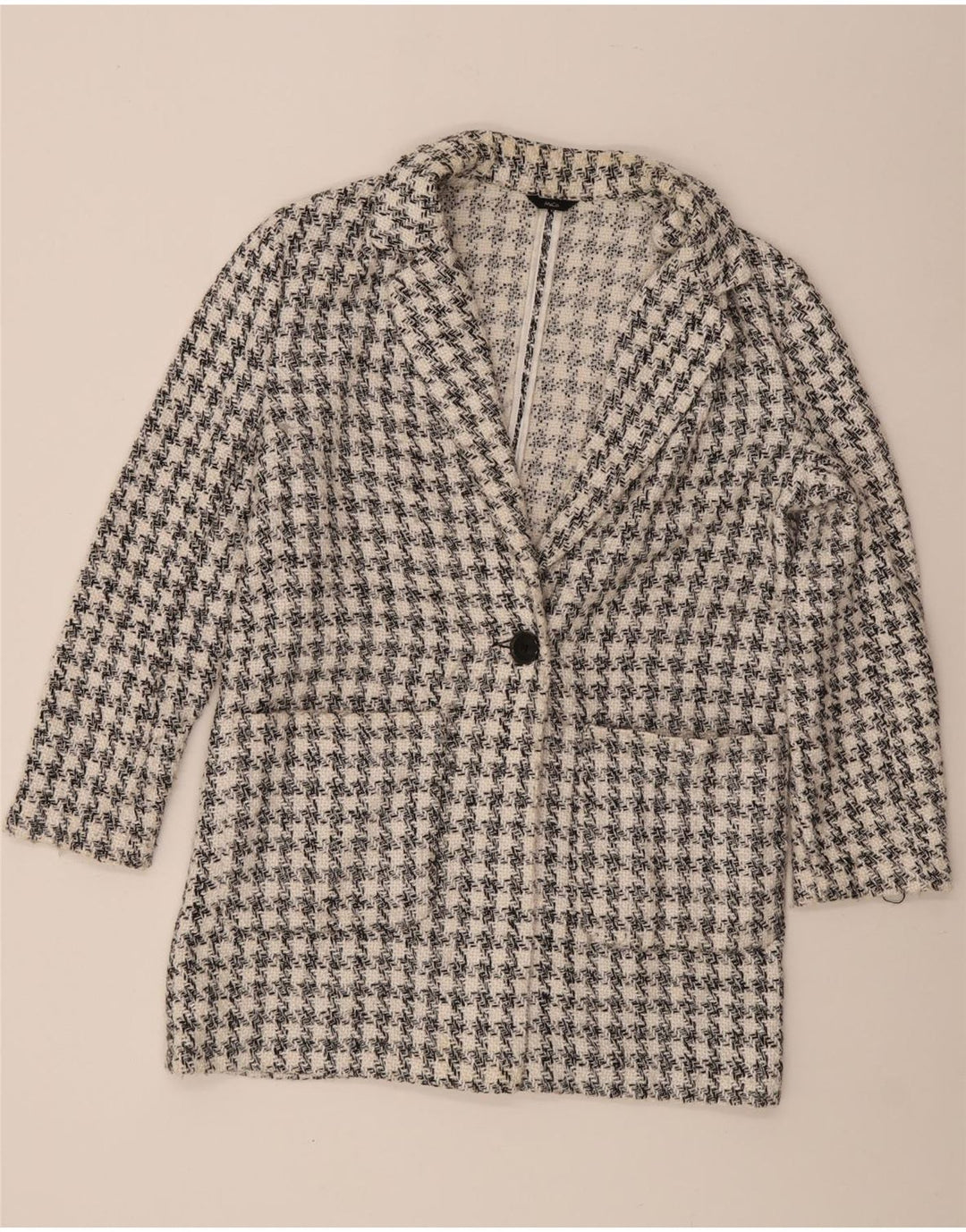 M&Co Womens 1 Button Blazer Jacket UK 14 Medium White Houndstooth