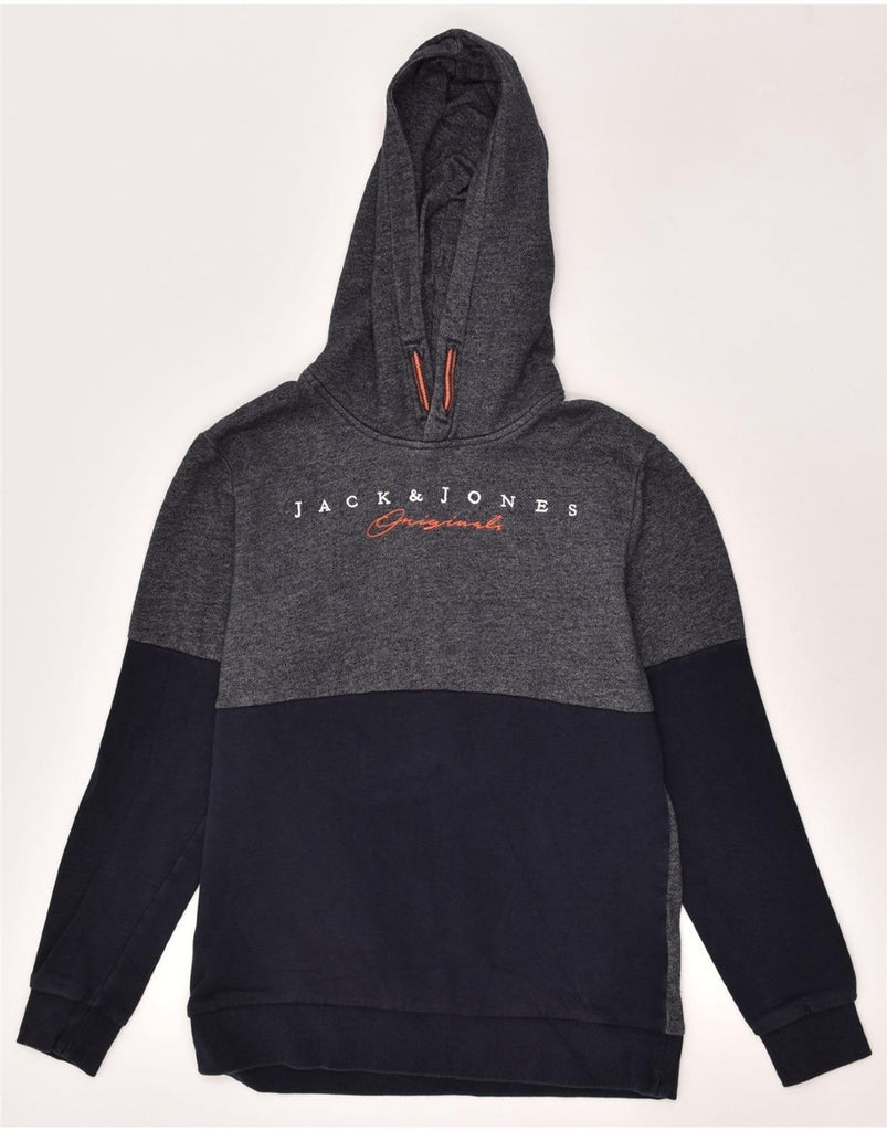 JACK & JONES Boys Graphic Hoodie Jumper 13-14 Years Navy Blue Colourblock | Vintage Jack & Jones | Thrift | Second-Hand Jack & Jones | Used Clothing | Messina Hembry 