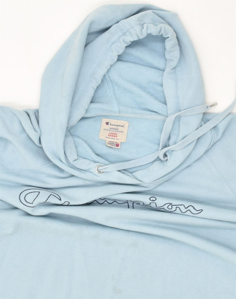 CHAMPION Mens Graphic Hoodie Jumper Large Blue Cotton | Vintage Champion | Thrift | Second-Hand Champion | Used Clothing | Messina Hembry 