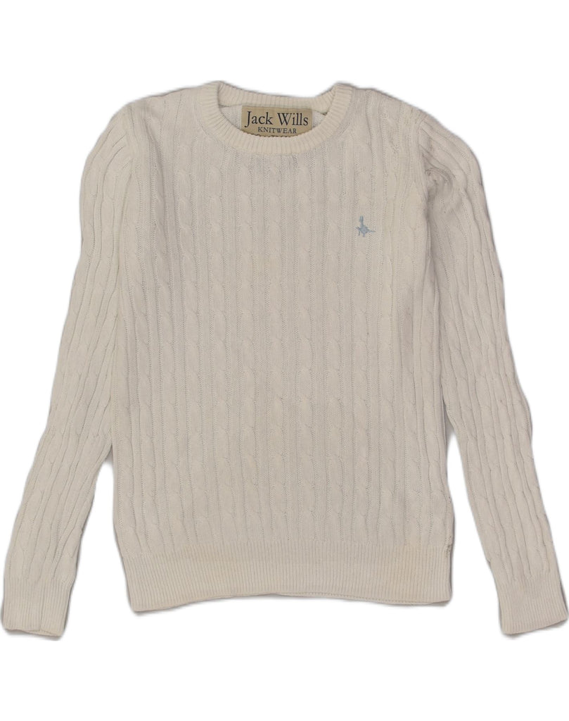 JACK WILLS Womens Crew Neck Jumper Sweater UK 8 Small White Cotton | Vintage Jack Wills | Thrift | Second-Hand Jack Wills | Used Clothing | Messina Hembry 