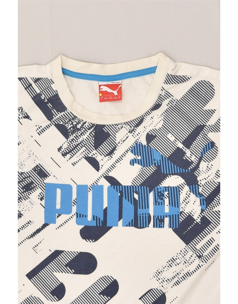 PUMA Mens Graphic T-Shirt Top Medium Off White Cotton | Vintage Puma | Thrift | Second-Hand Puma | Used Clothing | Messina Hembry 