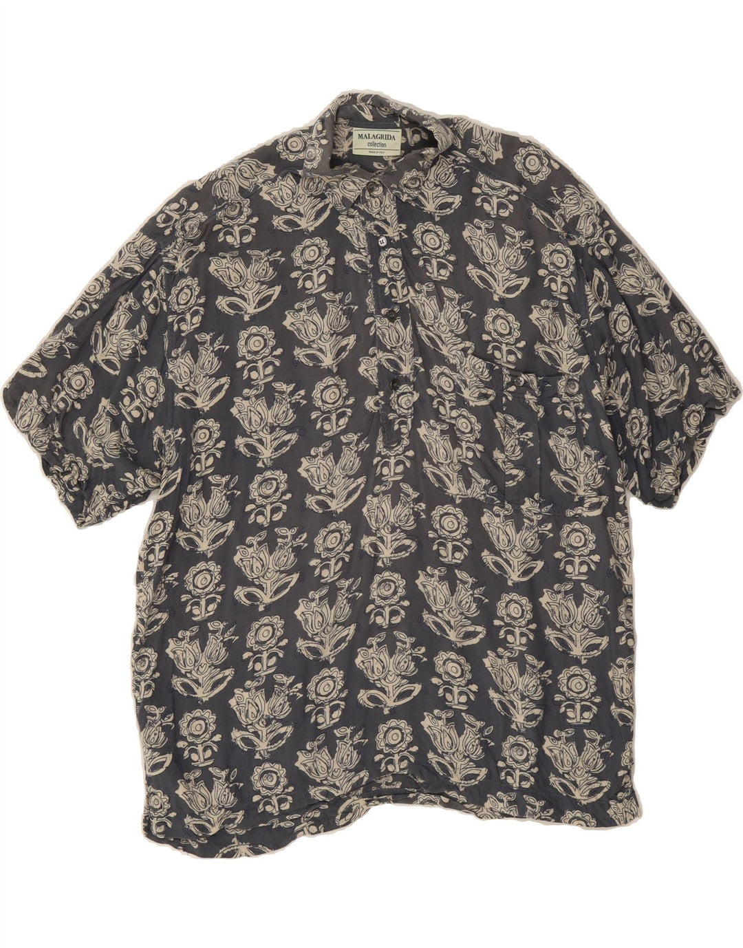 MALAGRIDA Mens Short Sleeve Pullover Shirt Large Navy Blue Floral Vintage Malagrida and Second-Hand Malagrida from Messina Hembry 