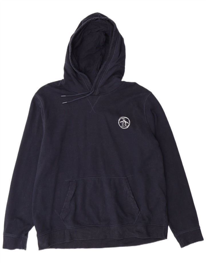 PENGUIN Mens Hoodie Jumper XL Navy Blue Cotton