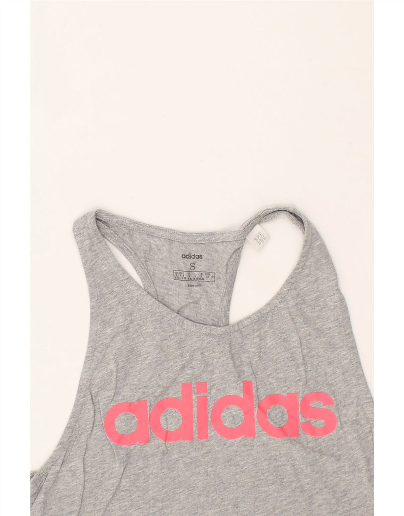 ADIDAS Womens Graphic Vest Top UK 8/10 Small Grey Cotton | Vintage Adidas | Thrift | Second-Hand Adidas | Used Clothing | Messina Hembry 