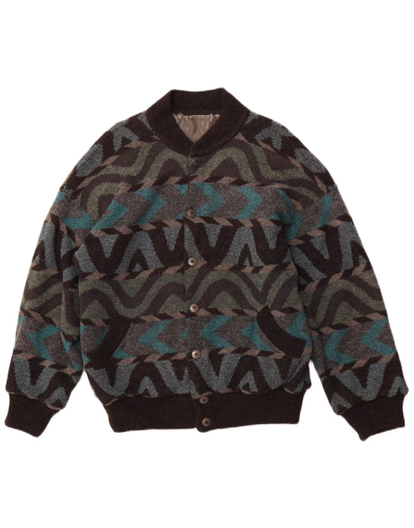 Vintage Mens Bomber Jacket UK 42 XL Multicoloured Geometric Alpaca Wool