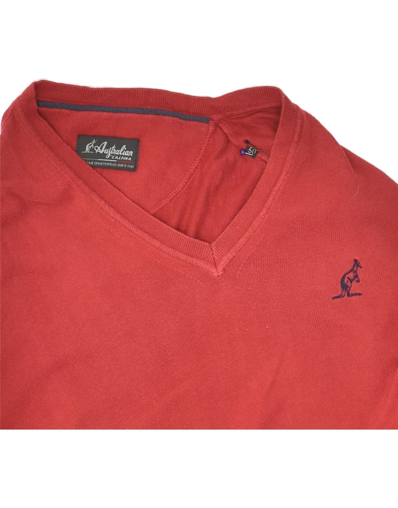 AUSTRALIAN L'ALPINA Mens V-Neck Jumper Sweater IT 50 Medium Red Cotton | Vintage AUSTRALIAN L'ALPINA | Thrift | Second-Hand AUSTRALIAN L'ALPINA | Used Clothing | Messina Hembry 