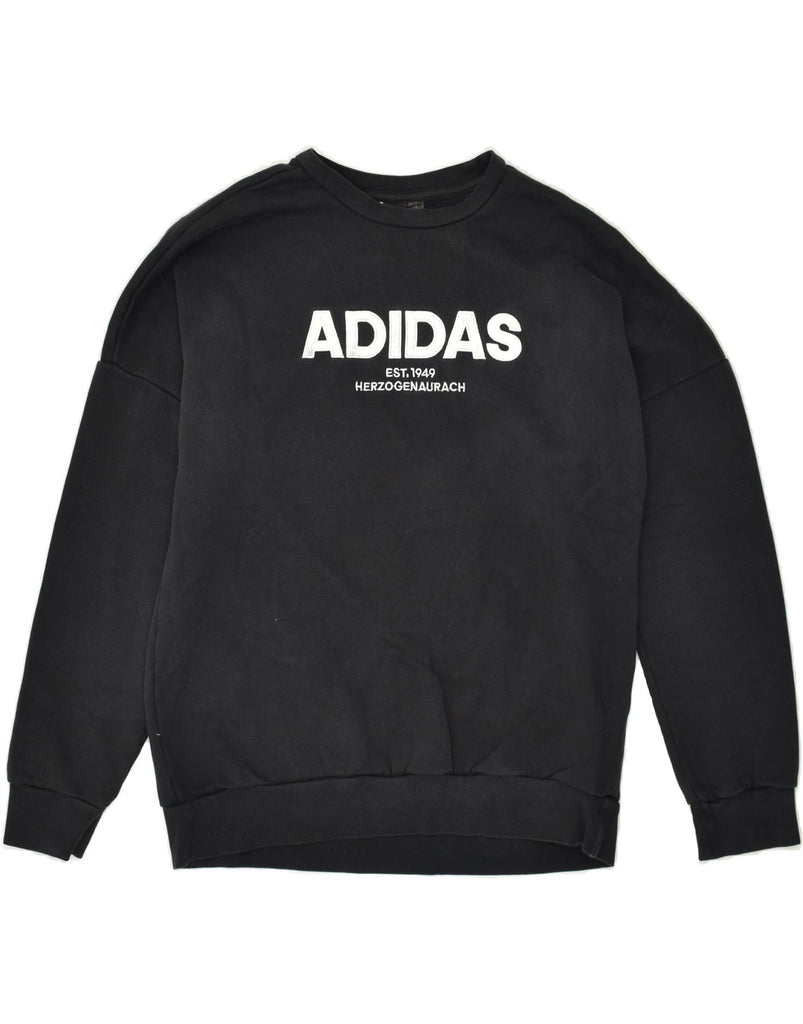 ADIDAS Boys Graphic Sweatshirt Jumper 13-14 Years Black Cotton | Vintage Adidas | Thrift | Second-Hand Adidas | Used Clothing | Messina Hembry 