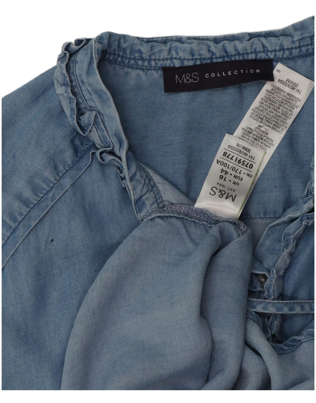 Marks & Spencer Womens Ruffle Front Oversized Denim Shirt UK 16 Large Blue