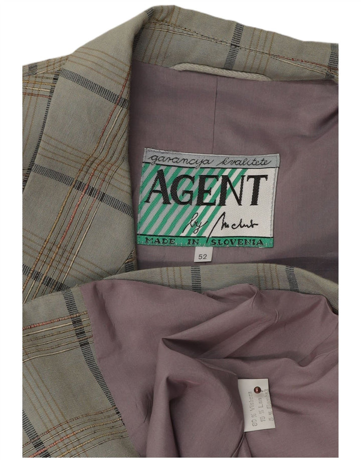 VINTAGE Mens 2 Button Blazer Jacket IT 52 XL Grey Check Viscose