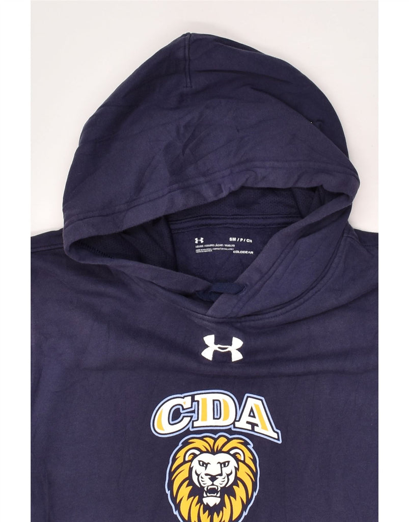 UNDER ARMOUR Mens Cold Gear Graphic Hoodie Jumper Small Navy Blue Cotton | Vintage Under Armour | Thrift | Second-Hand Under Armour | Used Clothing | Messina Hembry 