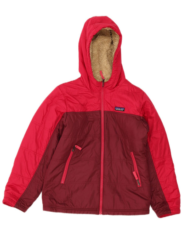 Patagonia Girls Hooded Padded Jacket 11-12 Years Large Red Colourblock