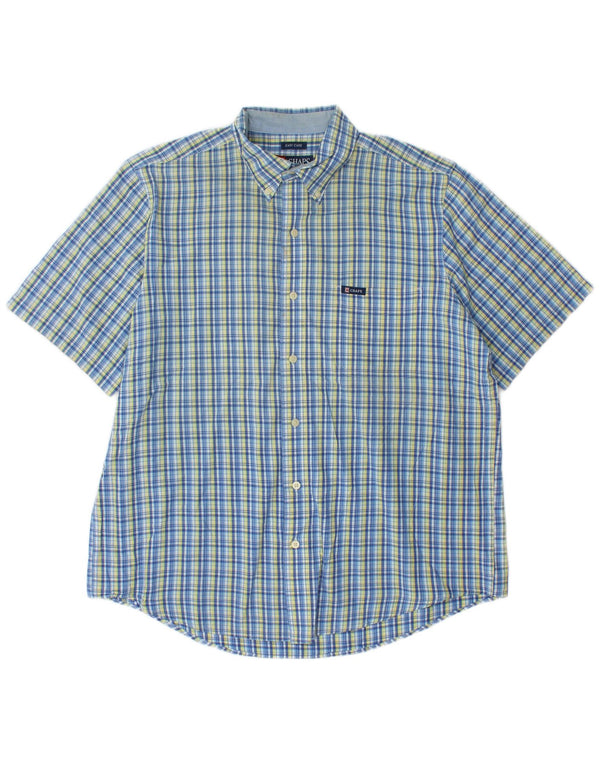 Chaps Mens Short Sleeve Shirt Large Blue Plaid Cotton