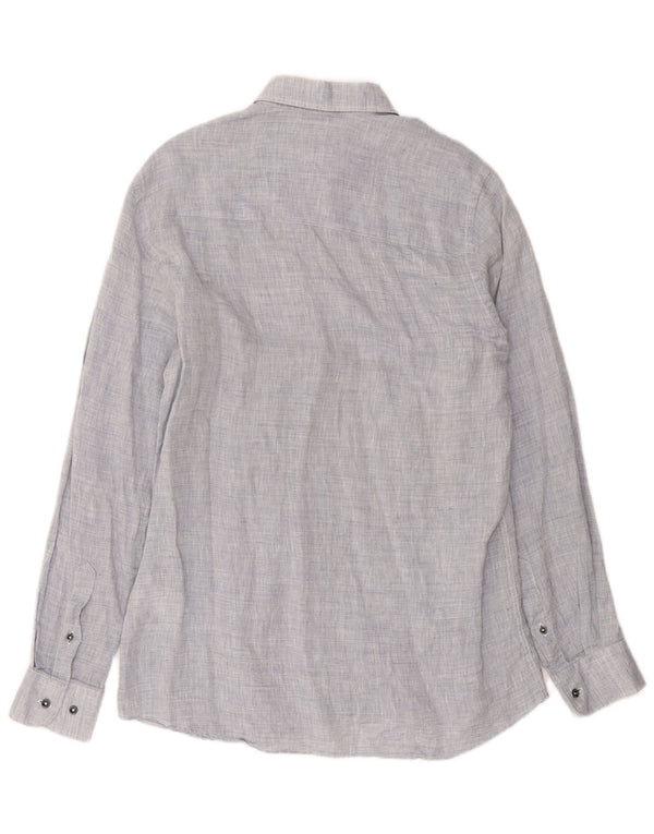 Trussardi Mens Shirt Size 39 Medium Blue Flecked Linen