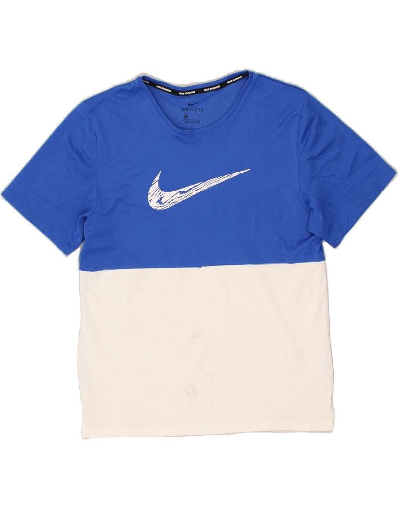 NIKE Mens Graphic T-Shirt Top Medium Blue Colourblock Polyester | Vintage Nike | Thrift | Second-Hand Nike | Used Clothing | Messina Hembry 