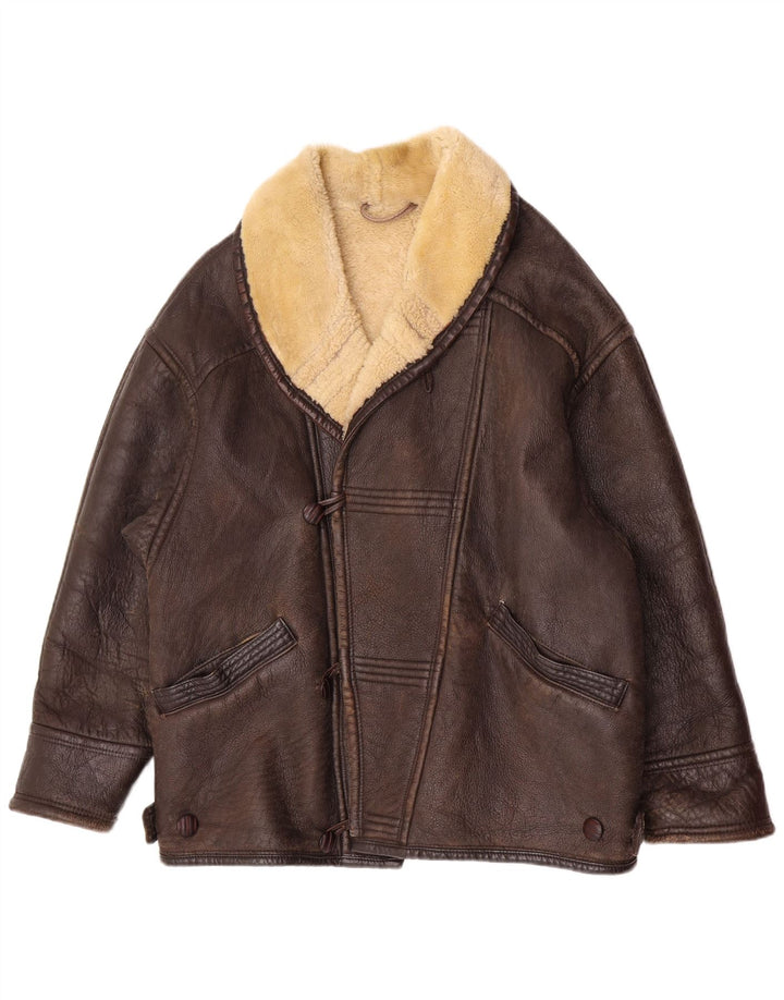 Vintage Mens Shearling Jacket UK 38 Medium Brown