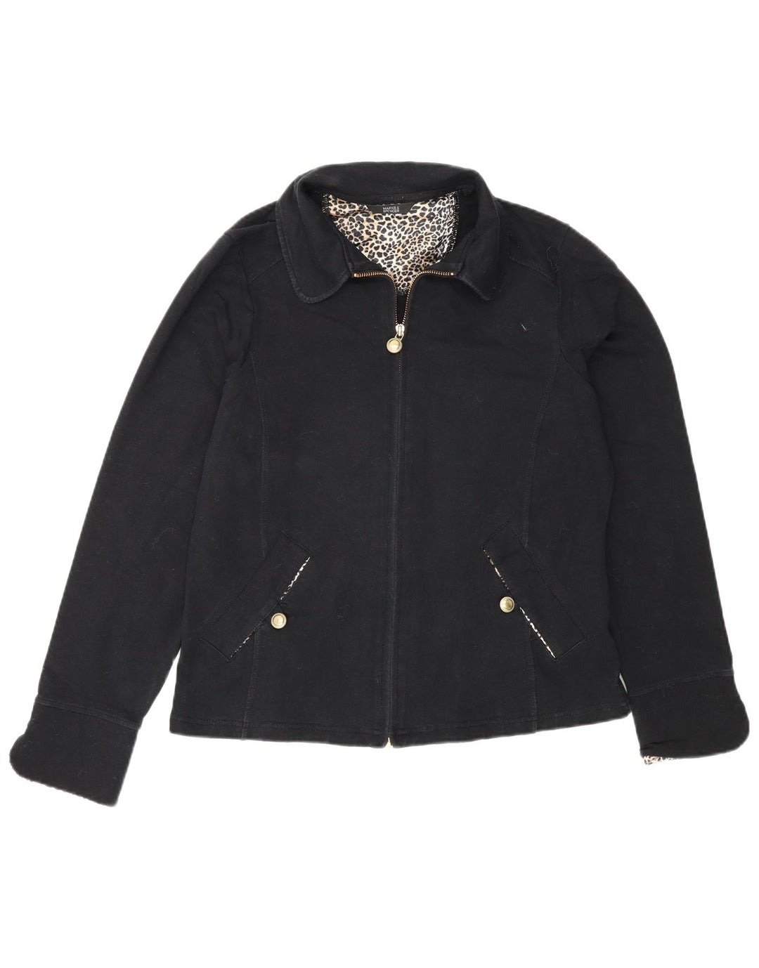 Marks & Spencer Womens Bomber Jacket UK 14 Medium Black Cotton
