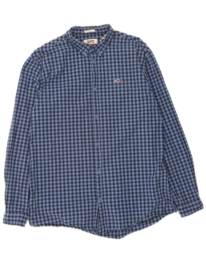 TOMMY HILFIGER Mens Slim Fit Shirt XL Blue Check Cotton
