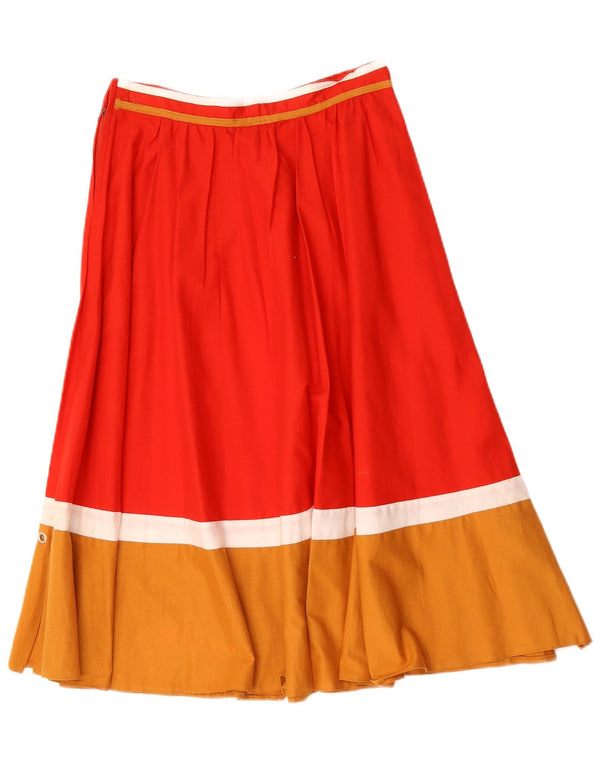 Vintage Womens High Waist Midi Skirt W28 Medium Red Colourblock