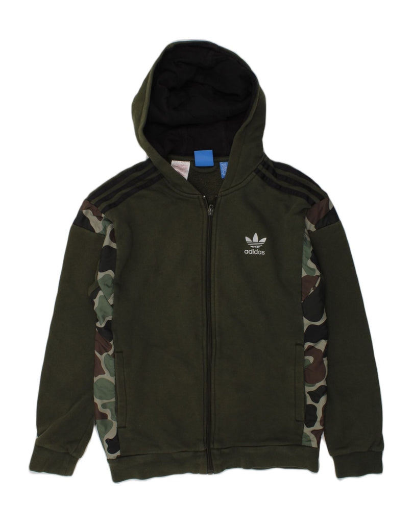 ADIDAS Boys Zip Hoodie Sweater 11-12 Years Green Camouflage Cotton | Vintage Adidas | Thrift | Second-Hand Adidas | Used Clothing | Messina Hembry 