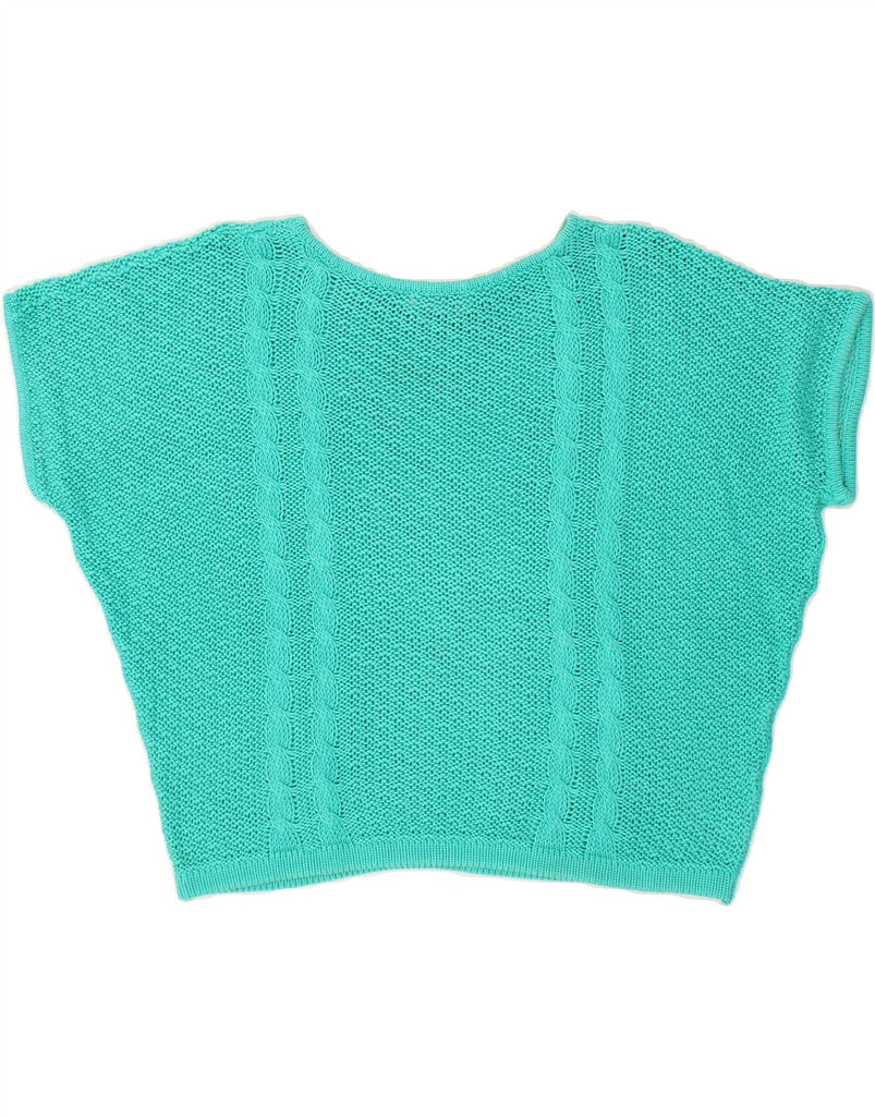 VINTAGE Womens Sleeveless Boat Neck Jumper Sweater UK 16 Large Turquoise Vintage Vintage and Second-Hand Vintage from Messina Hembry 