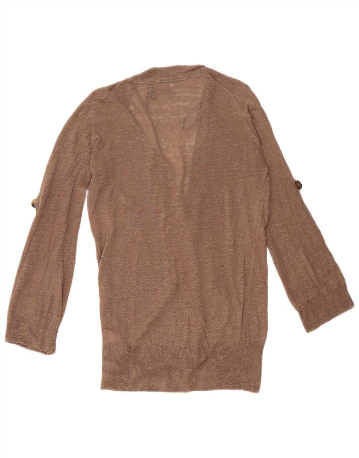 Massimo Dutti Womens Cardigan Sweater UK 10 Small Brown Linen