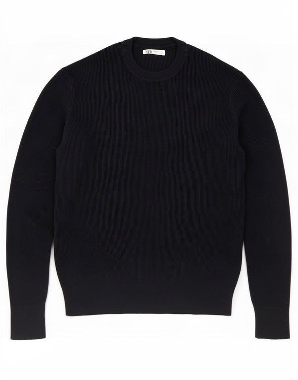 Zara Mens Crew Neck Jumper Sweater Small Navy Blue Cotton