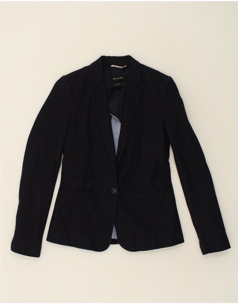 MASSIMO DUTTI Womens 1 Button Blazer Jacket UK 10 Small Navy Blue Cotton | Vintage Massimo Dutti | Thrift | Second-Hand Massimo Dutti | Used Clothing | Messina Hembry 