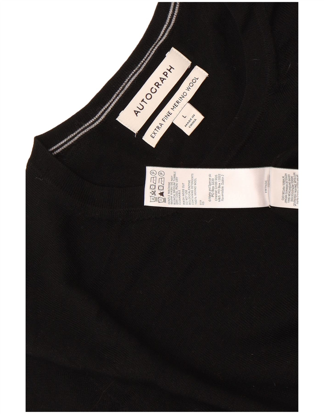 Autograph  Mens Crew Neck Jumper Sweater Large Black Merino Wool