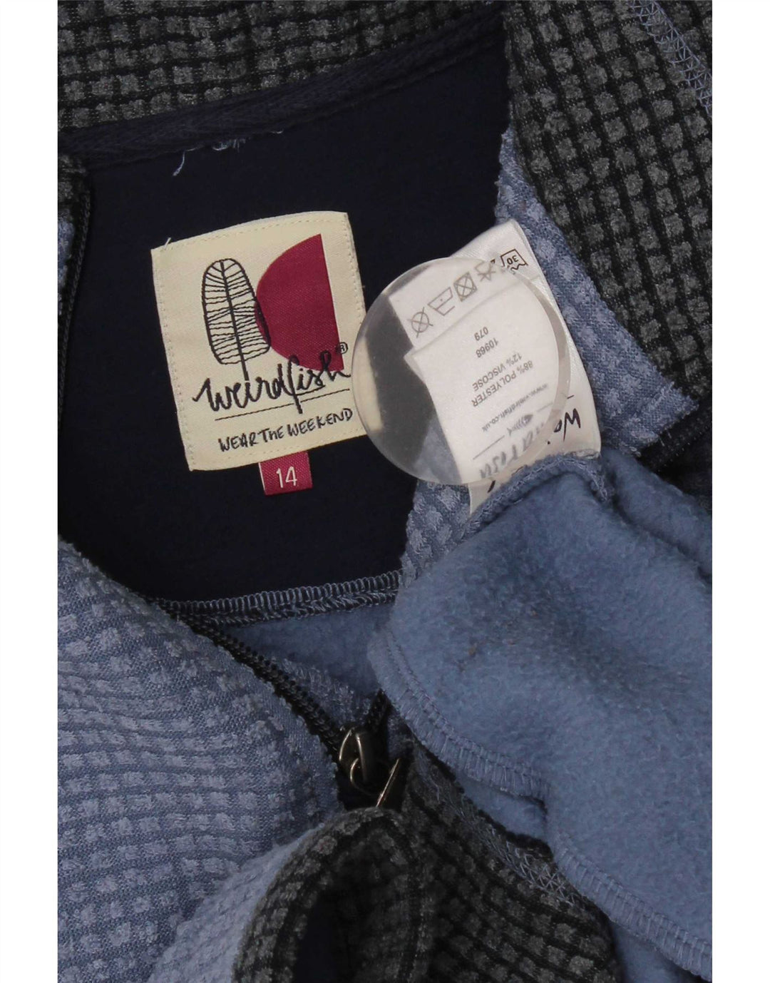 Weird Fish Womens Zip Neck Fleece Jumper UK 14 Large Blue Polyester