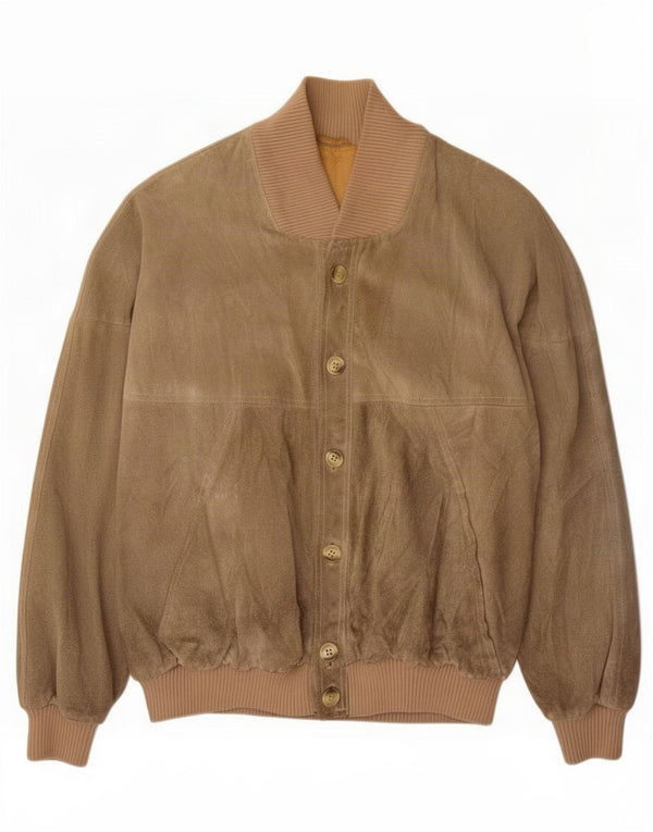 Vintage Mens Suede Bomber Jacket UK 38 Medium Green Leather