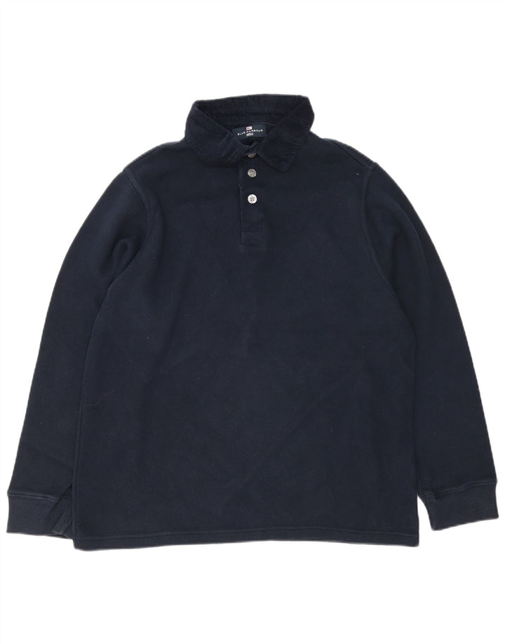 Marks & Spencer Mens Blue Harbour Long Sleeve Polo Shirt Medium Navy Cotton