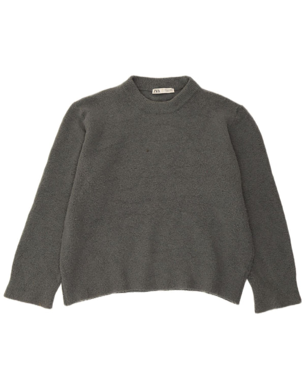 Zara Womens Oversized Crew Neck Jumper Sweater UK 14 Medium Grey Acrylic
