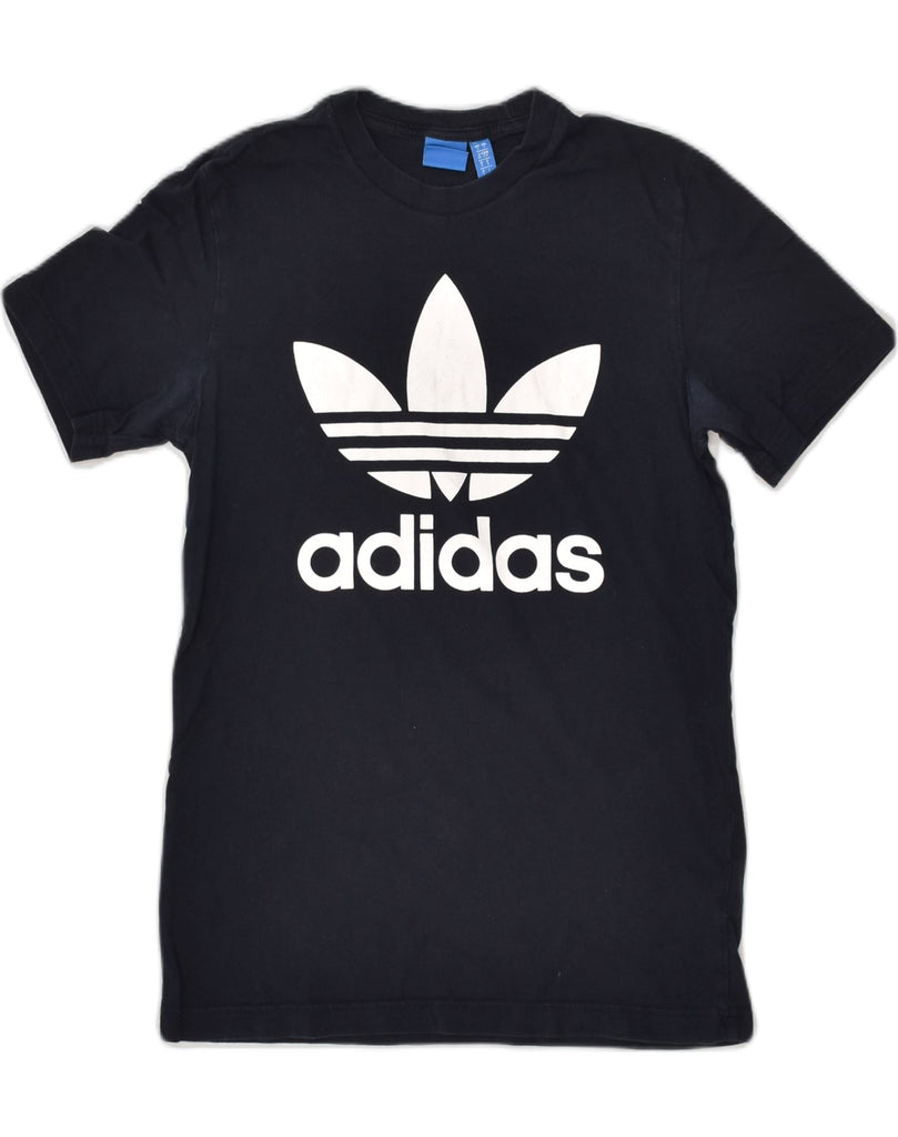 ADIDAS Womens Graphic T-Shirt Top UK 8 Small Navy Blue Cotton | Vintage Adidas | Thrift | Second-Hand Adidas | Used Clothing | Messina Hembry 