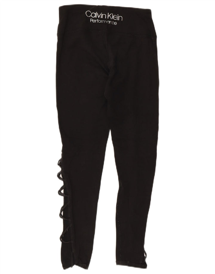 CALVIN KLEIN Womens Graphic Leggings UK 10 Small  Black Cotton
