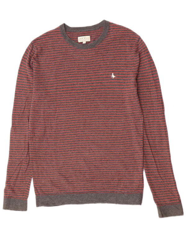 Jack Wills Mens Crew Neck Jumper Sweater XS Grey Striped Cotton