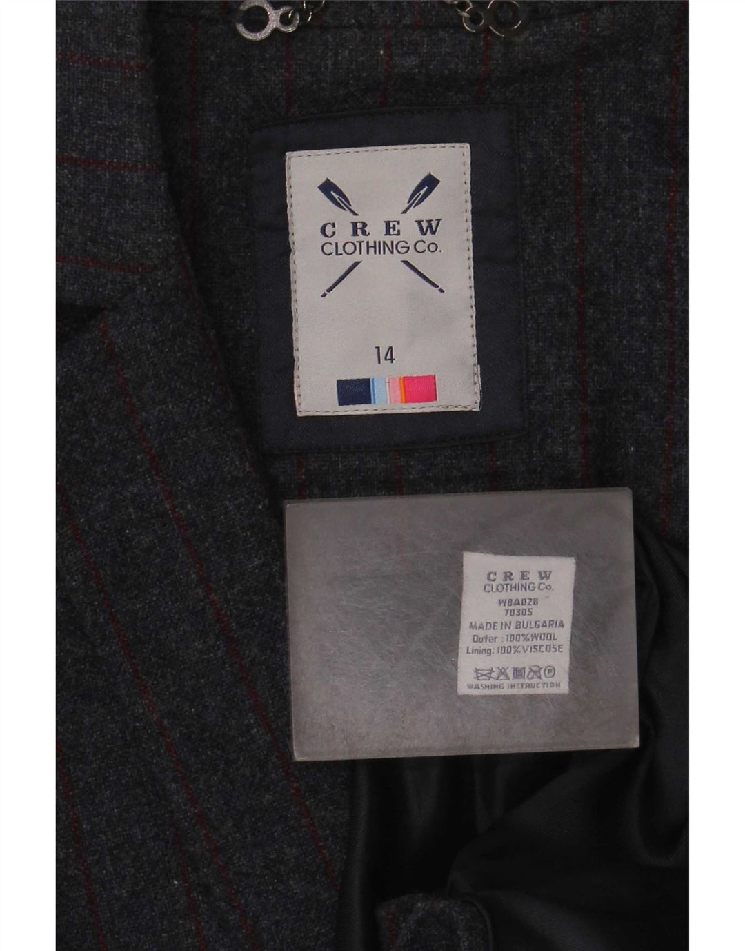 Crew Clothing Womens 2 Button Blazer Jacket UK 14 Large Grey Pinstripe Wool