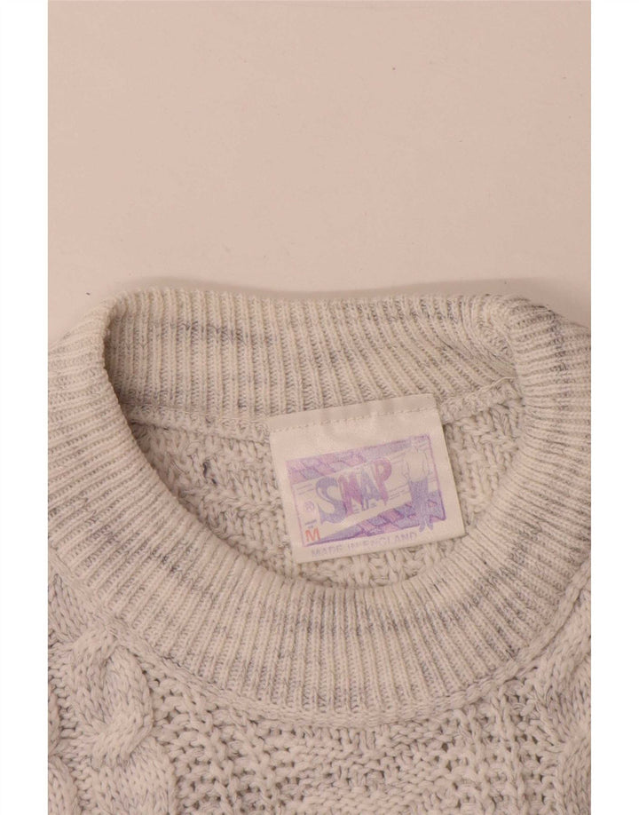 Vintage Mens Graphic Crew Neck Jumper Sweater Medium Grey Flecked Acrylic