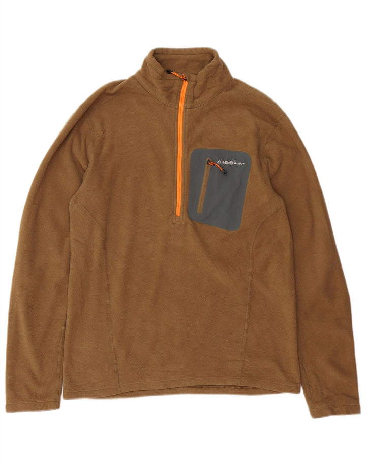 Eddie Bauer Mens Polartec Zip Neck Fleece Jumper Small Beige Polyester