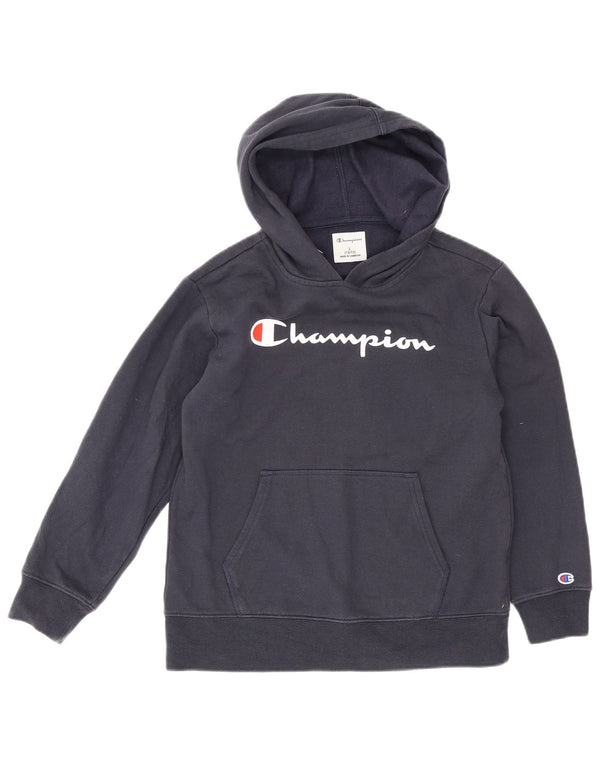 Champion Boys Graphic Hoodie Jumper 12-13 Years Large Navy Blue Cotton