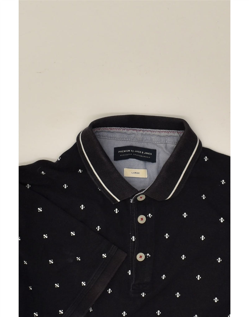 JACK & JONES Mens Slim Graphic Polo Shirt Large Black Spotted Cotton | Vintage Jack & Jones | Thrift | Second-Hand Jack & Jones | Used Clothing | Messina Hembry 