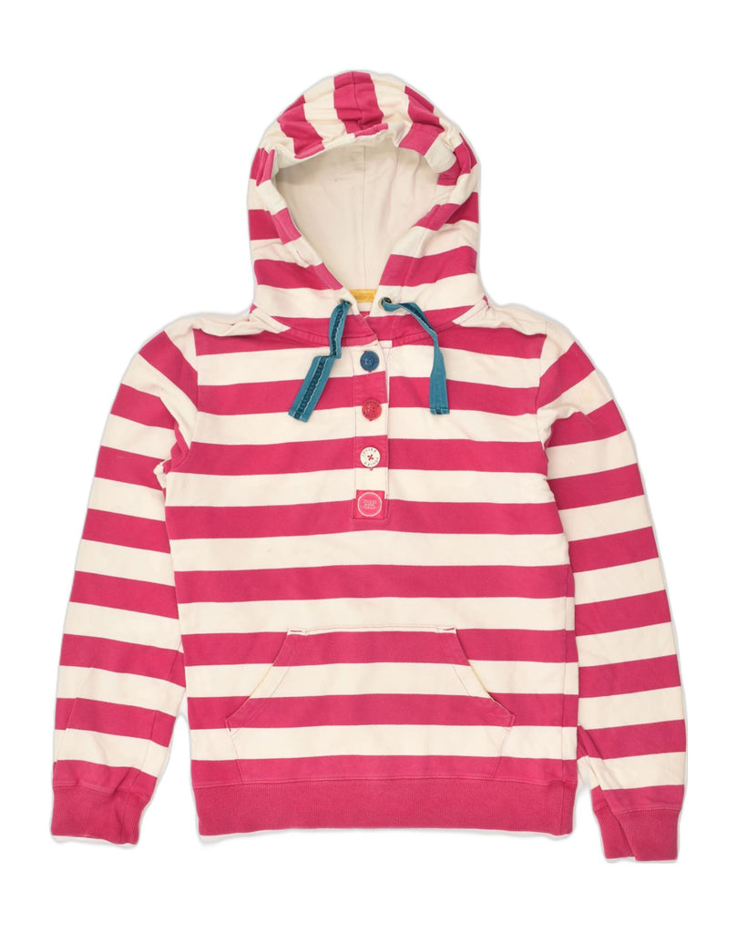 JOULES Womens Button Neck Hoodie Jumper UK 10 Small Red Striped Cotton | Vintage Joules | Thrift | Second-Hand Joules | Used Clothing | Messina Hembry 