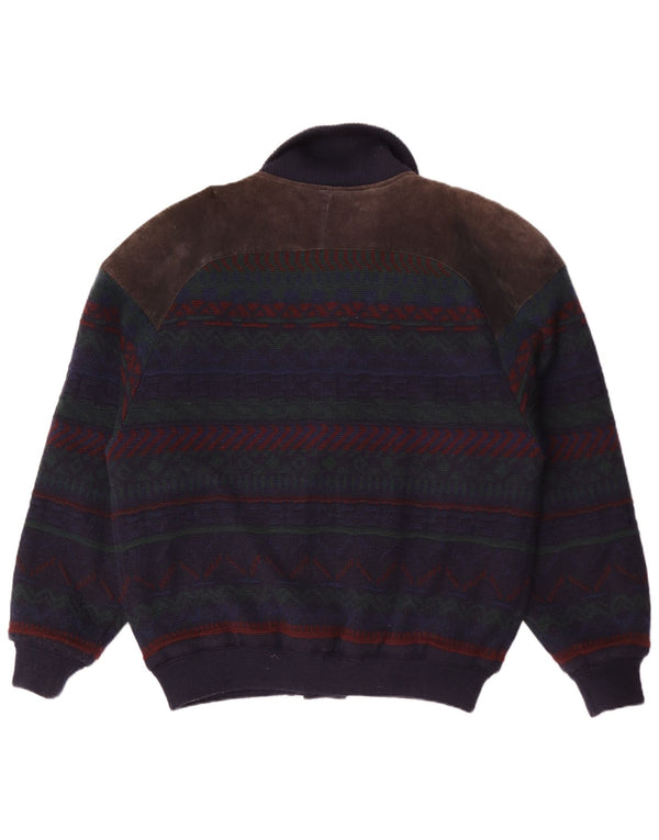 WESTBURY Mens Cardigan Sweater IT 52/54 Large Navy Blue Geometric Acrylic