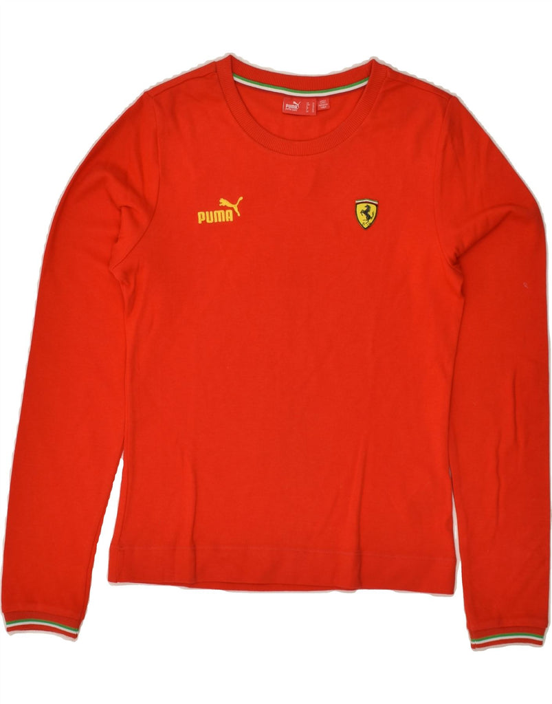 PUMA Womens Pilota Ferrari Graphic Top Long Sleeve UK 12 Medium Red Cotton | Vintage Puma | Thrift | Second-Hand Puma | Used Clothing | Messina Hembry 