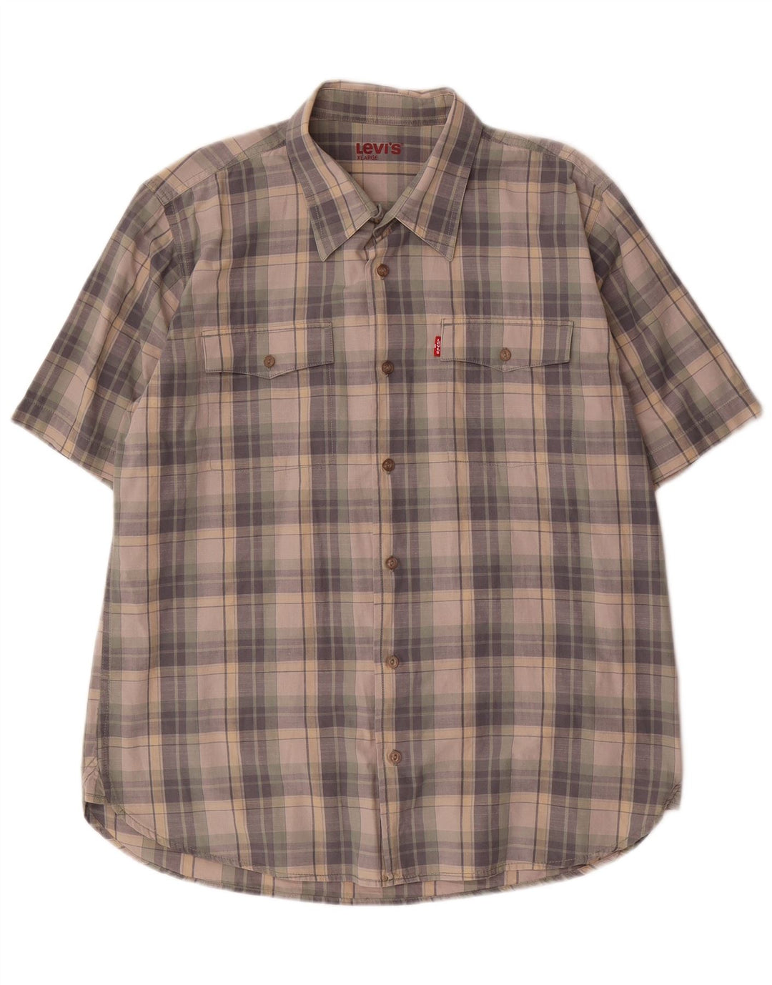 Levi's Mens Short Sleeve Shirt XL Grey Check Cotton