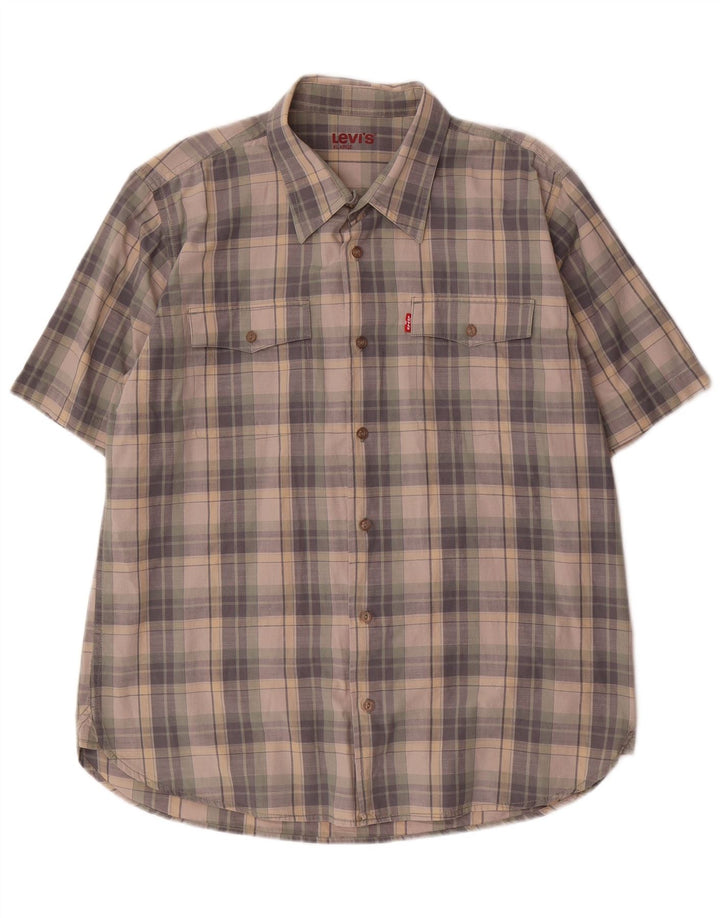 Levi's Mens Short Sleeve Shirt XL Grey Check Cotton