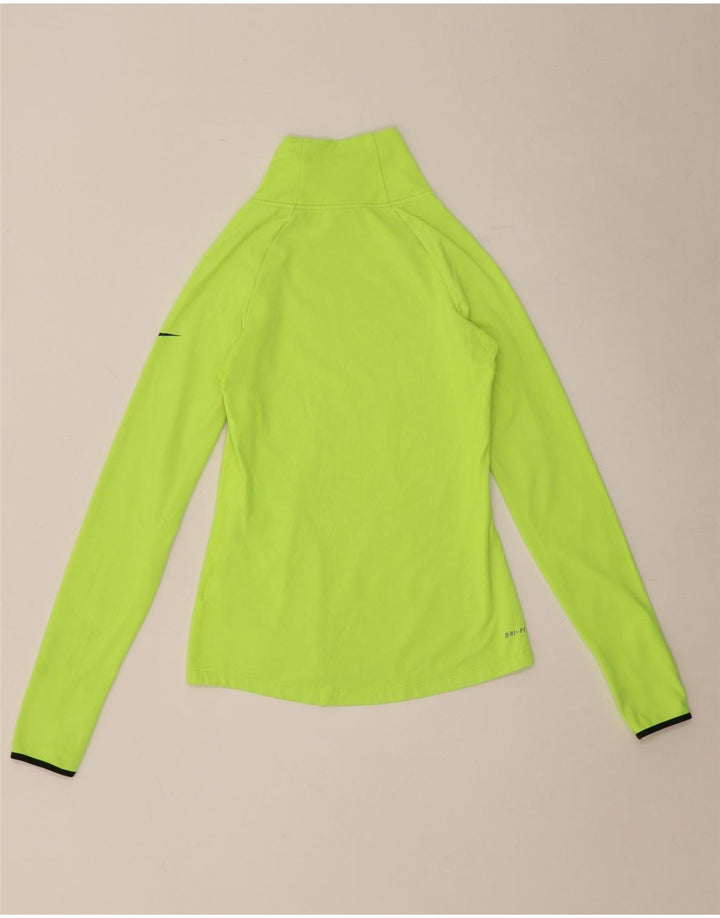 Nike Womens Dri Fit Zip Neck Top Long Sleeve UK 8 Small Green