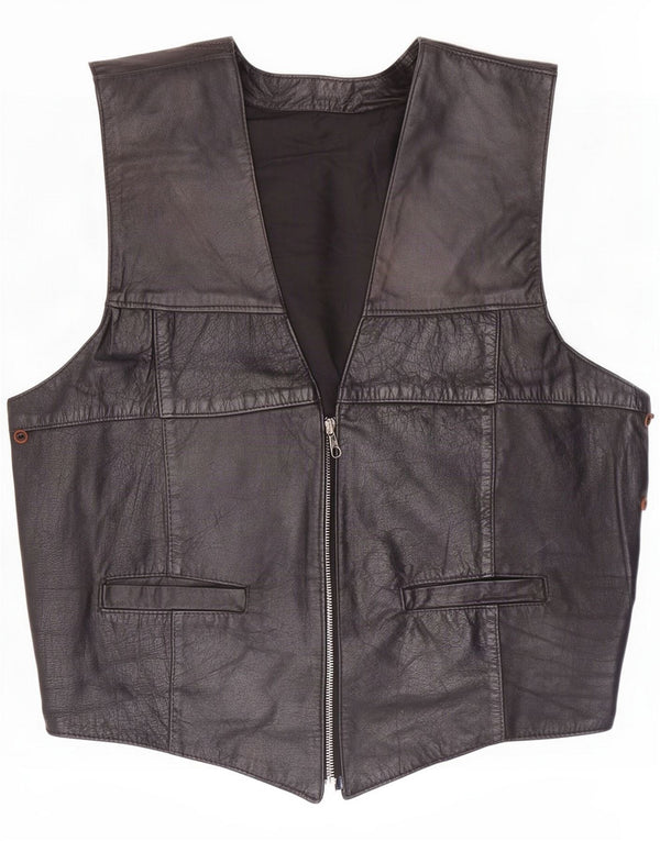 Vintage Mens Leather Waistcoat Small Black Biker