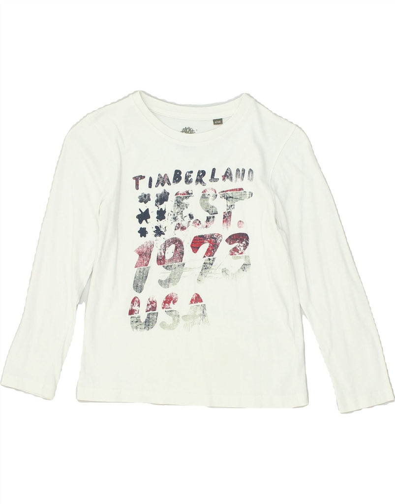 TIMBERLAND Boys Graphic Top Long Sleeve 7-8 Years White Cotton | Vintage Timberland | Thrift | Second-Hand Timberland | Used Clothing | Messina Hembry 