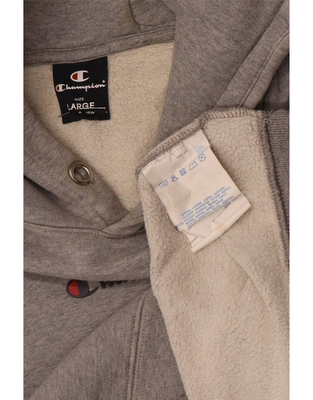Champion Mens Graphic Hoodie Jumper Large Grey Cotton