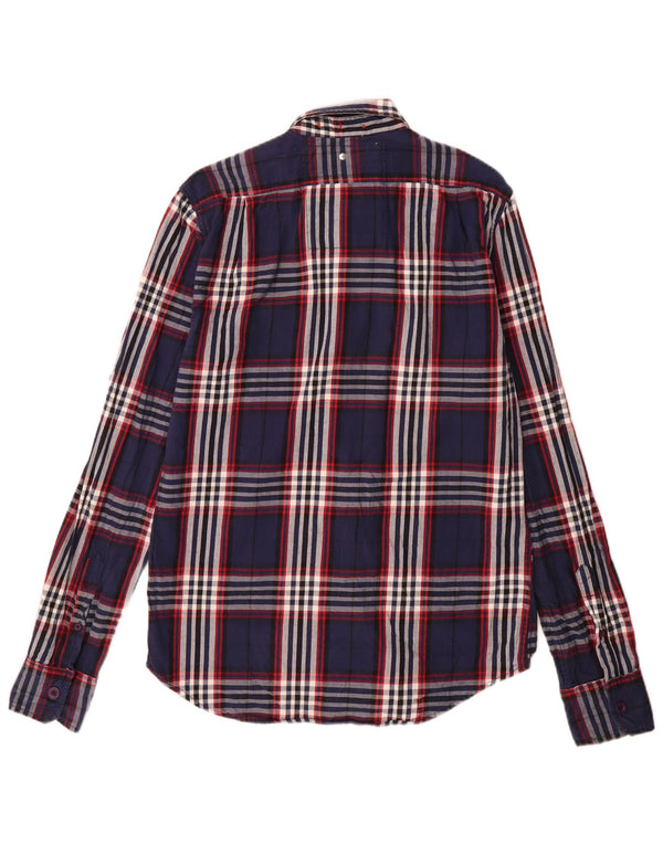 Superdry Mens Flannel Shirt Large Navy Blue Plaid Cotton